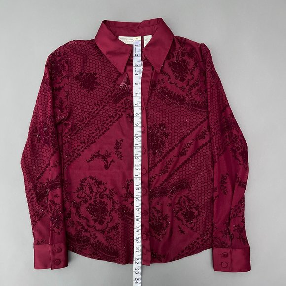 NWOT Valerie Stevens Separates Petite Sheer Stretch Blouse Red Size PS - Picture 7 of 10